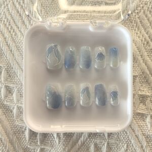 Blue and White Press-On Nails